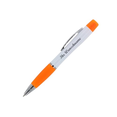 5x Kugelschreiber mit Namensgravur/ mit dreifarbigen Textmarker / weiß-orange von Livepac-Office