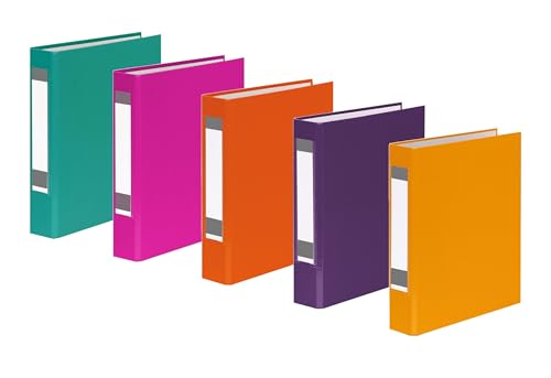 5x Ringbuch mit Rückenschild / A5 / 2-Ring / je 1x lila,gelb,orange,türkis,pink von Livepac-Office