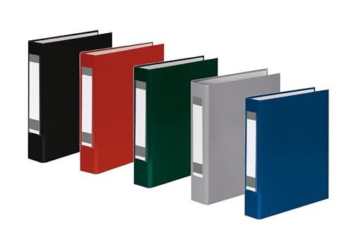 5x Ringbuch mit Rückenschild / A5 / 2-Ring / je 1x rot,schwarz,blau,grau,grün von Livepac-Office