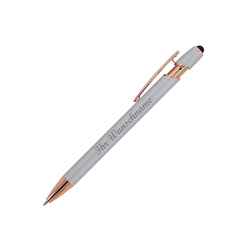 5x Touchpen Kugelschreiber "Roségold" mit Namensgravur - aus Metall - silber von Livepac-Office