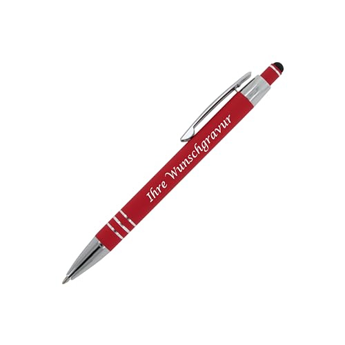 5x Touchpen Kugelschreiber mit Gravur / aus Metall / mit Soft-Touch / Farbe: rot von Livepac-Office