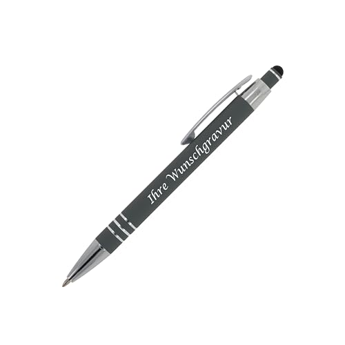 5x Touchpen Kugelschreiber mit Gravur / aus Metall / mit Soft-Touch / grau von Livepac-Office