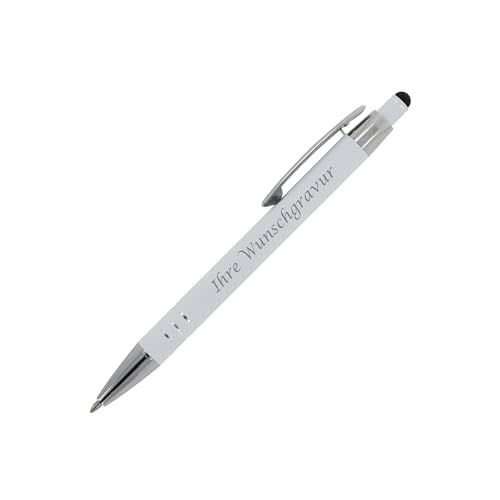 5x Touchpen Kugelschreiber mit Gravur / aus Metall / mit Soft-Touch / weiß von Livepac-Office