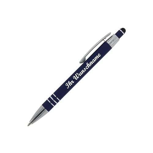 5x Touchpen Kugelschreiber mit Namensgravur - aus Metall - dunkelblau von Livepac-Office