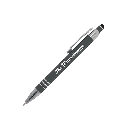 5x Touchpen Kugelschreiber mit Namensgravur - aus Metall - mit Soft-Touch - grau von Livepac-Office