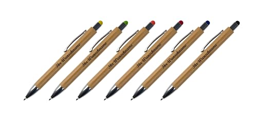 6x Touchpen Holz-Kugelschreiber mit Namensgravur - 6 verschiedene Stylusfarben von Livepac-Office