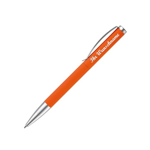 Dreh-Kugelschreiber mit Namensgravur - aus Metall - mit Soft Touch - orange von Livepac-Office