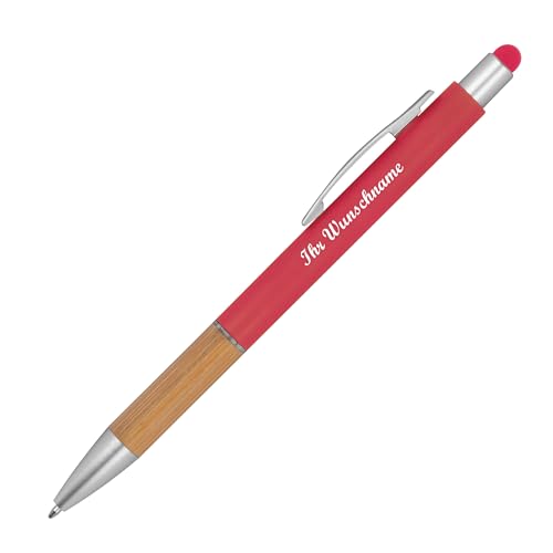 Livepac-Office Touchpen Kugelschreiber mit Namensgravur - mit Bambusgriffzone - Farbe: rot von Livepac-Office