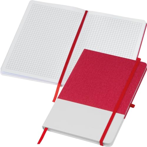 Notizbuch mit PU-Cover / A5 / 160 karierte Seiten / Farbe: weiß-rot von Livepac-Office