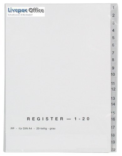 Ordner Register 1-20 / DIN A4 / Farbe: grau / 20tlg. von Livepac-Office