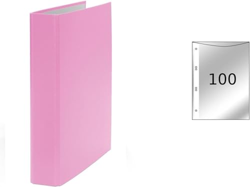 Ringbuch / DIN A5 / 4-Ring Ordner / Farbe: pink + 100 Prospekthüllen von Livepac Office