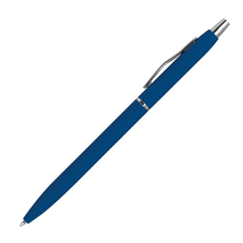 Schlanker Metall-Kugelschreiber / gummiert / Farbe: blau von Livepac-Office