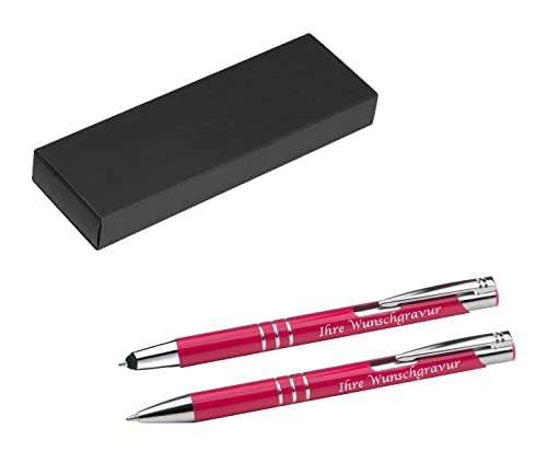 Schreibset mit Gravur / Touchpen Kugelschreiber + Kugelschreiber / fuchsienrot von Livepac-Office