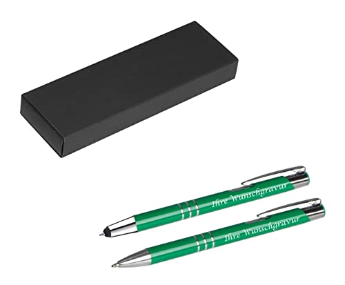 Schreibset mit Gravur / Touchpen Kugelschreiber + Kugelschreiber / mittelgrün von Livepac-Office