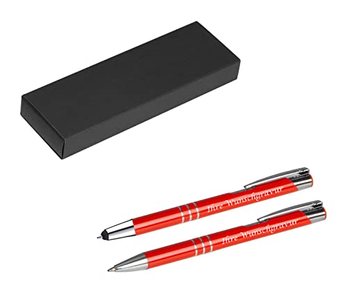 Schreibset mit Gravur / Touchpen Kugelschreiber + Kugelschreiber / mittelrot von Livepac-Office