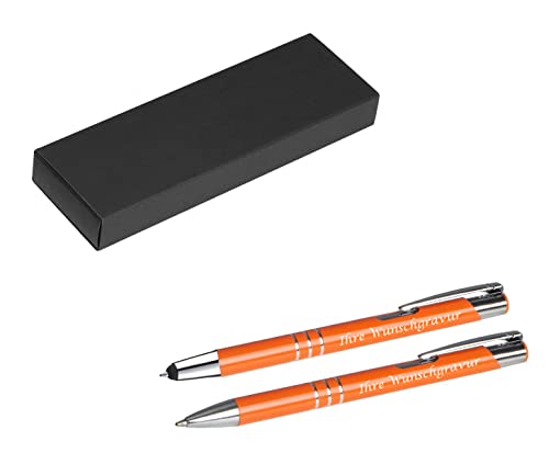 Schreibset mit Gravur / Touchpen Kugelschreiber + Kugelschreiber / orange (matt) von Livepac-Office