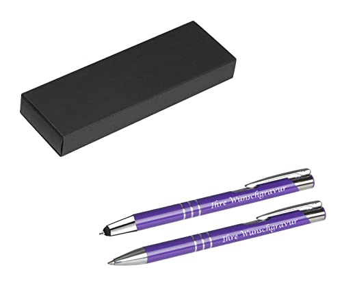 Schreibset mit Gravur / Touchpen Kugelschreiber + Kugelschreiber / violett von Livepac-Office