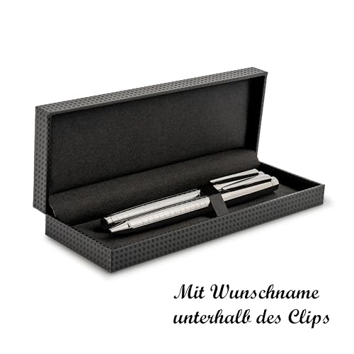 Schreibset mit Namensgravur - Kugelschreiber + Rollerball - Farbe: silber von Livepac-Office