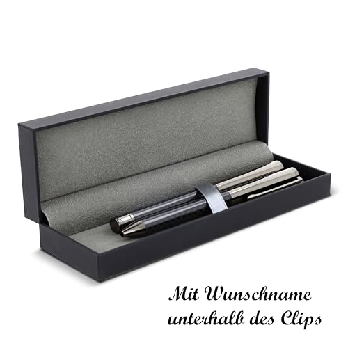 Schreibset mit Namensgravur - Kugelschreiber und Rollerball - Dark gun metal von Livepac-Office