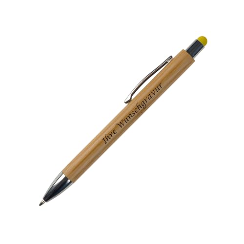 Touchpen Holz-Kugelschreiber mit Gravur / Stylusfarbe: gelb von Livepac-Office