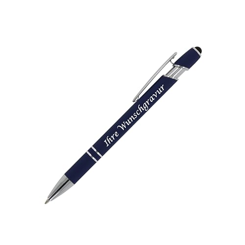 Touchpen Kugelschreiber mit Gravur / aus Metall / Soft-Touch / Farbe: dunkelblau von Livepac-Office