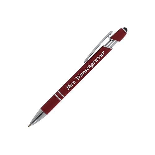 Touchpen Kugelschreiber mit Gravur / aus Metall / Soft-Touch / Farbe: dunkelrot von Livepac-Office