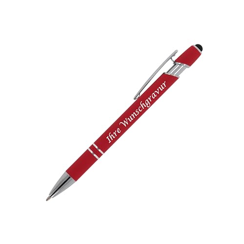 Touchpen Kugelschreiber mit Gravur / aus Metall / Soft-Touch / Farbe: rot von Livepac-Office