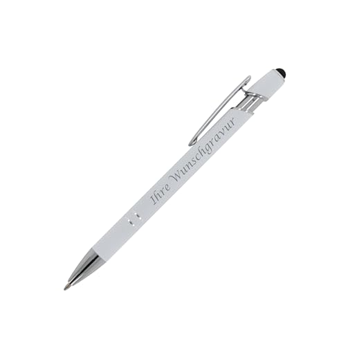 Touchpen Kugelschreiber mit Gravur / aus Metall / Soft-Touch / Farbe: weiß von Livepac-Office