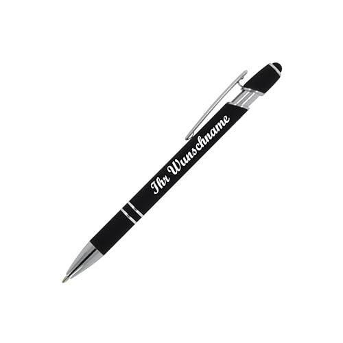 Touchpen Kugelschreiber mit Namensgravur - aus Metall - Soft-Touch - schwarz von Livepac-Office