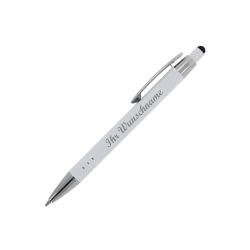 Touchpen Kugelschreiber mit Namensgravur - aus Metall - mit Soft-Touch - weiß von Livepac-Office