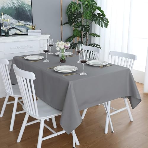 LivinEase Tischdecke 140 x 200 cm – Grau Rechteckige Tischdecke aus Baumwollmischung 250 g/m² für 4- bis 6-Sitzer-Tisch – Elegante drapierte Tischdecke für den Weihnachtstisch von LivinEase