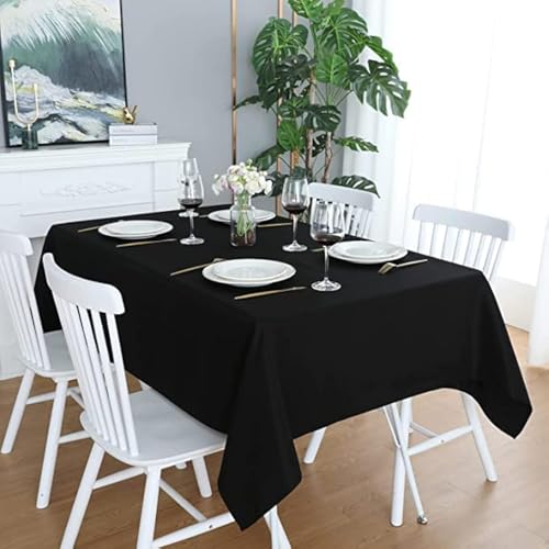 LivinEase Tischdecke 140 x 200 cm – Schwarz Rechteckige Tischdecke aus Baumwollmischung 250 g/m² für 4- bis 6-Sitzer-Tisch – Elegante drapierte Tischdecke für den Weihnachtstisch von LivinEase