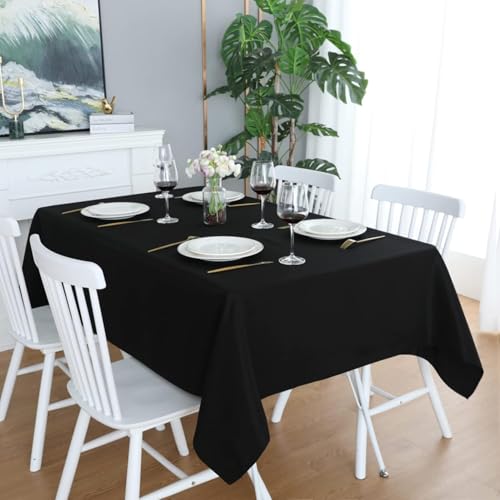 LivinEase Tischdecke 140 x 300 cm – Schwarz Rechteckige Tischdecke aus Baumwollmischung 250 g/m² für 8- bis 12-Sitzer-Tisch – Elegante drapierte Tischdecke für den Weihnachtstisch von LivinEase