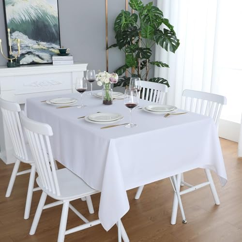 LivinEase Tischdecke – 250 g/m² Baumwollmischung, rechteckige Tischdecke – drapiert elegant Tischdecke für den Weihnachtstisch (Weiß, Table Cloth (140 x 240 cm)) von LivinEase