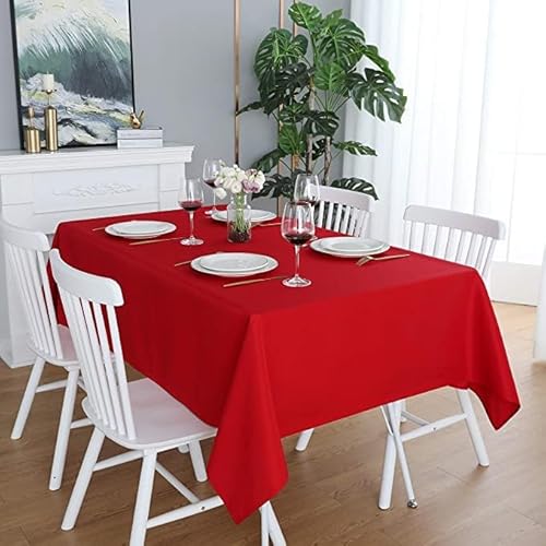 LivinEase Tischdecke 140 x 200 cm – Rot Rechteckige Tischdecke aus Baumwollmischung 250 g/m² für 4- bis 6-Sitzer-Tisch – Elegante drapierte Tischdecke für den Weihnachtstisch von LivinEase