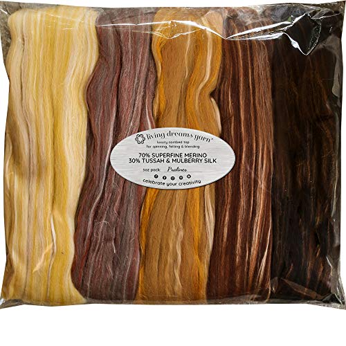 Merino Silk Luxe Tonal Designer Blend Superfeine Merino, Maulbeerseide, Tussah-Seide Top Roving zum Spinnen oder Filzen Pralinen 141.7 g von Living Dreams Yarn