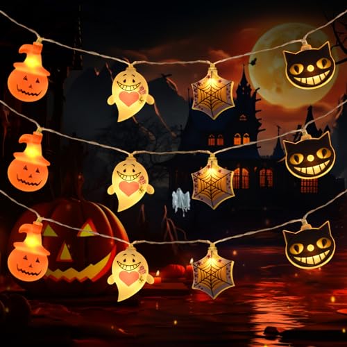 Livofloral Halloween Deko Halloween Lichterkette 3 Meter 20 LED, Halloween Kürbis Geist Spinnennetz Lichterkette Batteriebetrieben, Halloween Dekoration für Innen und Außen, Garten, Party von Livofloral