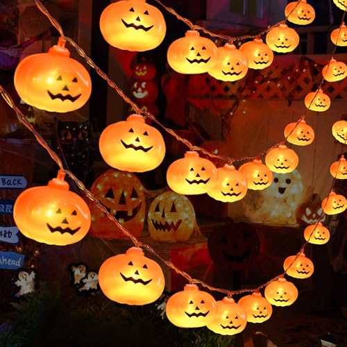 Livofloral Halloween Deko Kürbis Lichterkette 3 Meter 20 LED Halloween Lichterkette, Halloween Kürbis Lichterkette Batteriebetrieben, Halloween Dekoration für Innen und Außen, Garten, Party von Livofloral