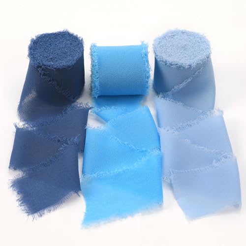 Blaues Chiffonband mit Fransen und ausgefransten Kanten, Bänder für Hochzeitseinladungen, Brautsträuße, Geschenkverpackungen Blaues Chiffonband mit Fransen und ausgefransten Kanten, Bänder für Hochzeitseinladungen, Brautsträuße, Geschenkverpackungen von Liwidon