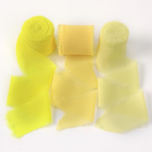 Gelbes Chiffonband mit Fransen und ausgefransten Kanten, Bänder für Hochzeitseinladungen, Brautsträuße, Geschenkverpackungen Gelbes Chiffonband mit Fransen und ausgefransten Kanten, Bänder für Hochzeitseinladungen, Brautsträuße, Geschenkverpackungen von Liwidon