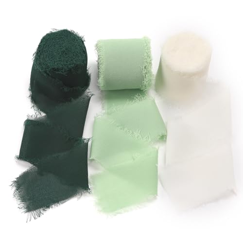 Grünes Chiffonband mit Fransen und ausgefransten Kanten, Bänder für Hochzeitseinladungen, Brautsträuße, Geschenkverpackungen Grünes Chiffonband mit Fransen und ausgefransten Kanten, Bänder für Hochzeitseinladungen, Brautsträuße, Geschenkverpackungen von Liwidon