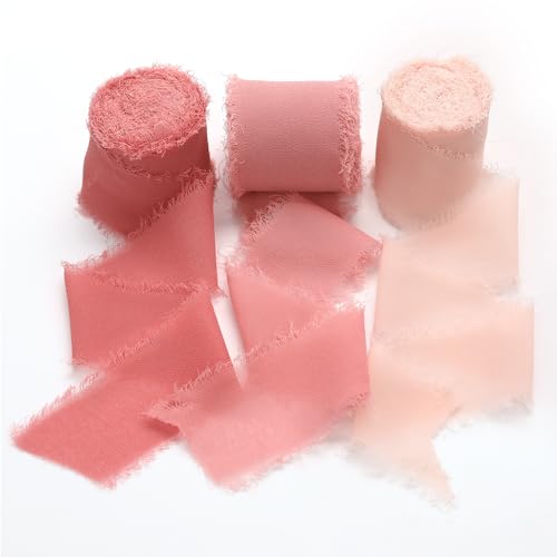 Rosa Chiffonband mit Fransen und ausgefransten Kanten, Bänder für Hochzeitseinladungen, Brautsträuße, Geschenkverpackungen Rosa Chiffonband mit Fransen und ausgefransten Kanten, Bänder für Hochzeitseinladungen, Brautsträuße, Geschenkverpackungen von Liwidon
