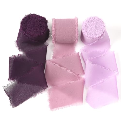 Violettes Chiffonband mit Fransen und ausgefransten Kanten, Bänder für Hochzeitseinladungen, Brautsträuße, Geschenkverpackungen Violettes Chiffonband mit Fransen und ausgefransten Kanten, Bänder für Hochzeitseinladungen, Brautsträuße, Geschenkverpackungen von Liwidon