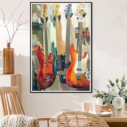 Malen Nach Zahlen Erwachsene Gitarre, Malen Nach Zahlen Musikinstrumente, Paint by Numbers ab 7 Jahre Mädchen - DIY Handgemaltes Ölgemälde, Bastelset Erwachsene für Wanddeko Geschenk 90x120cm L8-23 von Lixfagng