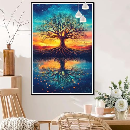 Malen Nach Zahlen Erwachsene Landschaft, Malen Nach Zahlen Baum, Paint by Numbers ab 7 Jahre Mädchen - DIY Handgemaltes Ölgemälde, Bastelset Erwachsene für Wanddeko Geschenk Ohne Rahmen 50x70cm L8-1 von Lixfagng