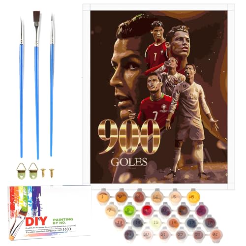 Lixkuokuo Fussball Malen Nach Zahlen für Erwachsene Anfänger und Kinder ab 6 Jahre, CR7 Fußball Painting mit Leinwand Pinseln Acrylfarben, 40x50cm Große DIY Gemälde Kit für Jungen Mädchen Geschenke von Lixkuokuo