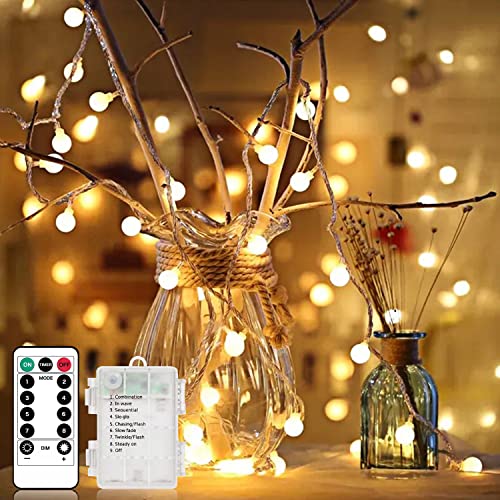 LED Lichterkette Batterie, 6.5M 40 LED Lichterketten außen/innen 8 Modus IP65 Wasserdicht Balkon Lichterketten Kugeln für Garten, Zimmer, Hochzeit, Party, Weihnachten Deko(Warmweiß) von Liyade