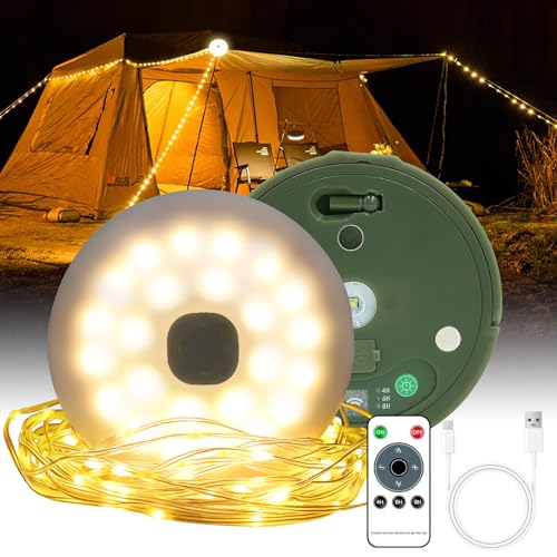 Liyade Camping Lichterkette Aufrollbar, 10M 3-in-1 Tragbare Wiederaufladbare Camping Lichterkette Außen mit USB, 9 Beleuchtungsmodi 100 LED Wasserdichte Campinglampe Taschenlampe Camping, Garten, Wand von Liyade