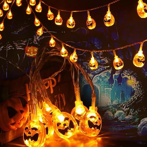 Liyade Halloween Lichterkette Batterie, kürbis Halloween Lichterkette Orange, 3M 20 LEDs Wasserdicht Lichterkette Batteriebetrieben Lichter Deko für Party Garten, Kinderzimmer, Innen (Warmweiß) von Liyade