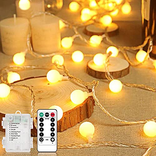 Liyade LED Lichterkette Außen Batterie, 10.5M 100LEDs Lichterketten Kugeln Außen/Innen mit Fernbedienung 8 Modus Wasserdicht Weihnachtsbeleuchtung für Hochzeit/Weihnachten/Balkon Deko (Warmweiß) von Liyade